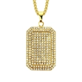 Collana hip hop con ciondolo a piastrina rettangolare dorata con strass e catena box - Oro-30 pollici