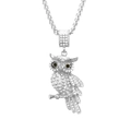 Collana da uomo con ciondolo a civetta argentato con strass e catena a corda intrecciata - Argento