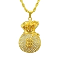 Collar con colgante de bolsa de dinero de dólar en oro con cadena de cuerda estilo hip hop - Dorado - Cadena de Cuerda 0.3*75cm