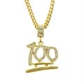 Gold iced-out 100 emoji pendant necklace with sparkling diamonds for hip-hop men - Gold 100 Emoji 2.7*2.5cm - Stainless Steel Cuban Chain 60cm