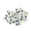 Close-up of sparkling purple and clear crystal ball stud earrings with plastic backings - Purple Ombre