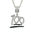 Iced out silver 100 emoji pendant necklace with sparkling rhinestones in hip hop style - Silver 100 Emoji 2.7*2.5cm - Stainless Steel Cuban Chain 60cm