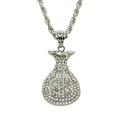 Silver iced out money bag pendant necklace with dollar sign on rope chain - Silver