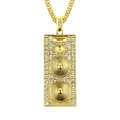 Hip hop speaker pendant necklace with gold plating and sparkling rhinestones on cuban chain - Gold