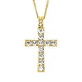 Collier croix dorée Hip Hop avec pendentif en cristal pour homme, style bijoux religieux - Chaîne Gourmette en Acier Inoxydable 3mm*60cm / Doré
