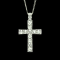 Pendentif croix argenté Hip Hop avec cristaux étincelants sur une fine chaîne cubaine - Chaîne Gourmette en Acier Inoxydable 3mm*60cm / Argenté