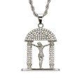 Zilveren religieuze Jezus hanger met strass boog en dikke gedraaide touwketting - Portret Boog Hanger Halsketting (5.5*4.5cm/76cm) / Zilver