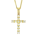 Collier pendentif croix dorée style hip-hop avec des strass étincelants - Croix 5.7x3cm avec Chaîne Cubaine 60cm / Style Doré