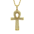 Collar con colgante de cruz egipcia Ankh dorada con circonitas y cadena de cuerda trenzada - Dorado