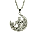 Collana luna d'argento con uomo muscoloso che tiene un manubrio e cristalli scintillanti - Manubrio Fitness Muscle Man 4.2*3.7cm (Argento) - Catena a Corda 76cm