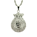 Hip hop silver money bag pendant necklace with crystal euro symbol on rope chain - Silver Euro Money Bag Style (Rope Chain)