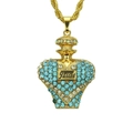 Collana con ciondolo a forma di cuore d'oro con cristalli blu e incisione Juliet - Boccetta di Profumo Cuore (Oro + Strass Blu) - Catena a Torcione