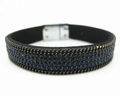 Detail of four-row blue rhinestone bracelet with velvet strap and magnetic clasp - Dark Blue