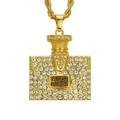 Hip hop style gold perfume bottle pendant necklace with sparkling rhinestones and rope chain - Gold Perfume Bottle Style (4.6x4.1cm Pendant, 76cm Rope Chain)