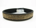 Detail of amber rhinestone crystals on black velvet bracelet with silver magnetic clasp - Silver Champagne