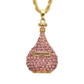 Collar con colgante de frasco de perfume dorado con diamantes de imitación rosas - Cadena de Cuerda 76cm / Dorado (Piedra Rosa)