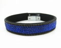 Bracciale in velluto blu navy con strass a 4 file e chiusura magnetica in argento - Blu Reale