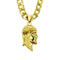 Hip hop style gold Jesus face pendant with Cuban link chain for men in punk aesthetic - Gold