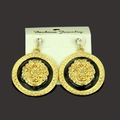 Goldene Löwenkopf Ohrringe mit griechischem Muster und schwarzer Emaille im Vintage-Stil - Löwenkopf (ES-1001) / Gold