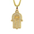 Collana con ciondolo Mano di Fatima dorata con strass scintillanti e occhio di Allah - Oro (75 Catena Cubana)