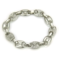 Hip-Hop Silberarmband mit ovalen Gliedern und funkelnden Strasssteinen für Damen und Herren - Silber