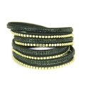 Bracciale multistrato fatto a mano con strass neri e rivetti esagonali dorati - Nero