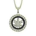 Collar hip hop con colgante giratorio de hoja de maple plateado y cristales brillantes - Plateado