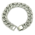 Men's hip-hop silver plated Cuban link bracelet with iced-out pave set rhinestones - Silver