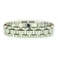 Polished silver stainless steel watch strap style link bracelet for men with hip hop design - Silver