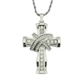 Detailed view of silver cross pendant with sparkling zircon inlays and rope chain - Cross Pendant (Rope Chain) / 0.3*75cm / Silver