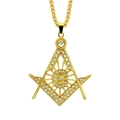 Gold Freemasonry pendant necklace with hollow G-symbol and sparkling crystals - Gold