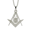 Close-up of iced out Freemason pendant with silver finish and sparkling rhinestones - Silver