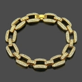 Bracciale hip hop da uomo a maglie grosse dorate con cristalli pavé e chiusura a scatto - Oro-8.5inch