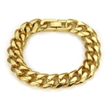 Poliertes goldenes Edelstahl-Panzerarmband im Miami Cuban Style mit sicherem Verschluss - Gold