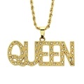 Dettaglio pendente Queen dorato hip-hop con strass brillanti e catena a corda - Oro (Lettera) - Catena a Corda 0.3*75cm