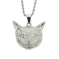 Hip hop cat head pendant necklace with white rhinestones and rope chain for men - Stainless Steel Rope Chain 0.3*60cm / Silver