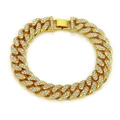 Pulsera para hombre bañada en oro de 18k con eslabones cubanos y cristales brillantes - Dorado