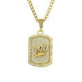 Collana hip hop oro con ciondolo piastrina 100 con corona e strass su catena box - Oro