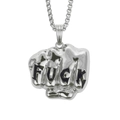 Hip hop silver fist pendant necklace with engraved letters on a clean white background - Stainless Steel Box Chain 0.3*70cm / Silver