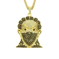 Collana hiphop dorata con pendente uomo mascherato e strass bianchi e neri scintillanti - Oro