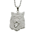 Iced-out hip hop crown dog pendant necklace with sparkling diamonds and rope chain - Silver