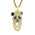 Primer plano del colgante de panda con diamantes y corona en cadena de cuerda dorada - Dorado (Panda) - Cadena de Cuerda 0.3*75cm