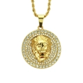 Detalle del colgante cabeza de león 3D con strass brillantes y cadena de cordón trenzado - Cabeza de león / 0.3*75cm / Dorado