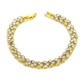 Elegante bracciale dorato a doppia fila di strass per donna con chiusura a scatto pieghevole - Oro