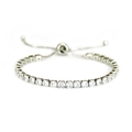 Silver bolo tennis bracelet with 4mm micro-paved cubic zirconia and adjustable slider - Silver