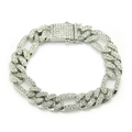 Bracciale Cuban Link 12mm con strass scintillanti e chiusura a farfalla di sicurezza - Tre Corti Uno Lungo (Argento) / Argento