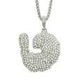 Dettaglio del ciondolo hip hop a forma di braccio muscoloso argento con strass lucidi - Forma di Braccio Muscoloso (Bicipite) / Argento