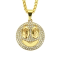 Hip hop gold dollar sign smiley face pendant necklace with shiny crystal rhinestones - Gold