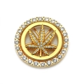 Detailed view of a golden maple leaf rotating accessory with clear crystal rhinestones - Cannabis Leaf Pattern (Gold) / 4.5CM / Gold