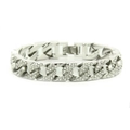 Silbernes Iced Out Cuban-Link-Armband für Herren mit Strasssteinen auf weißem Grund - Silber